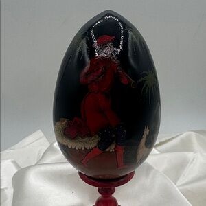 Hand-Painted Russian Decorative Egg with Musician and Dog